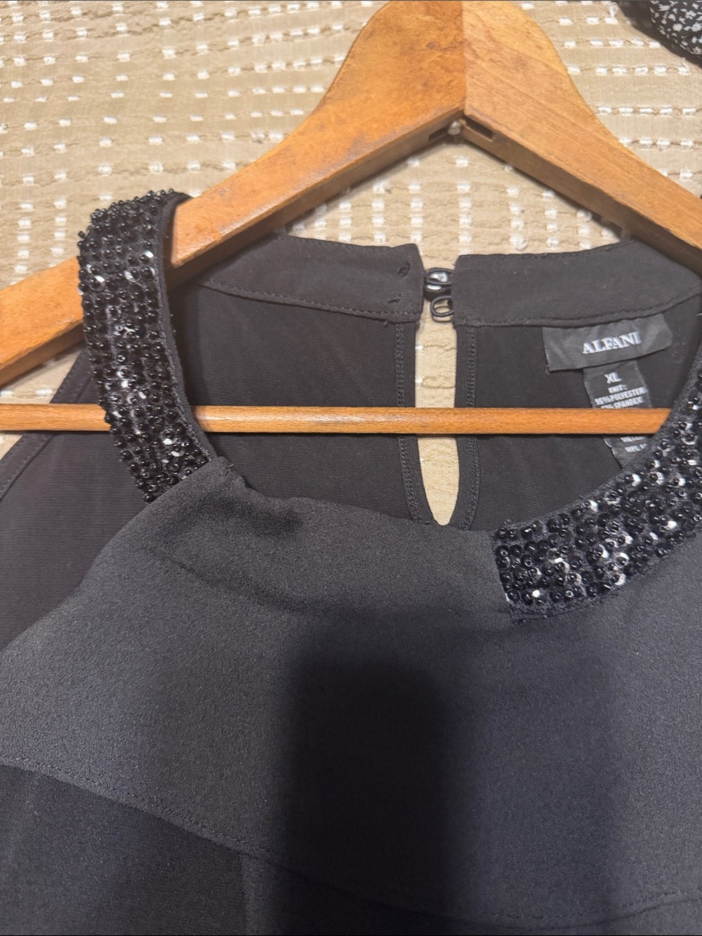 Alfani Black Beaded Ruffle Neckline shirt - Picture 3 of 3